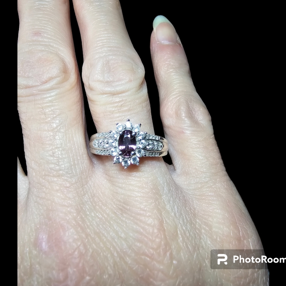 Tanzanian Spinel & White Zircon Ring Platinum/925 Sz 7 NEW! - Picture 7 of 8